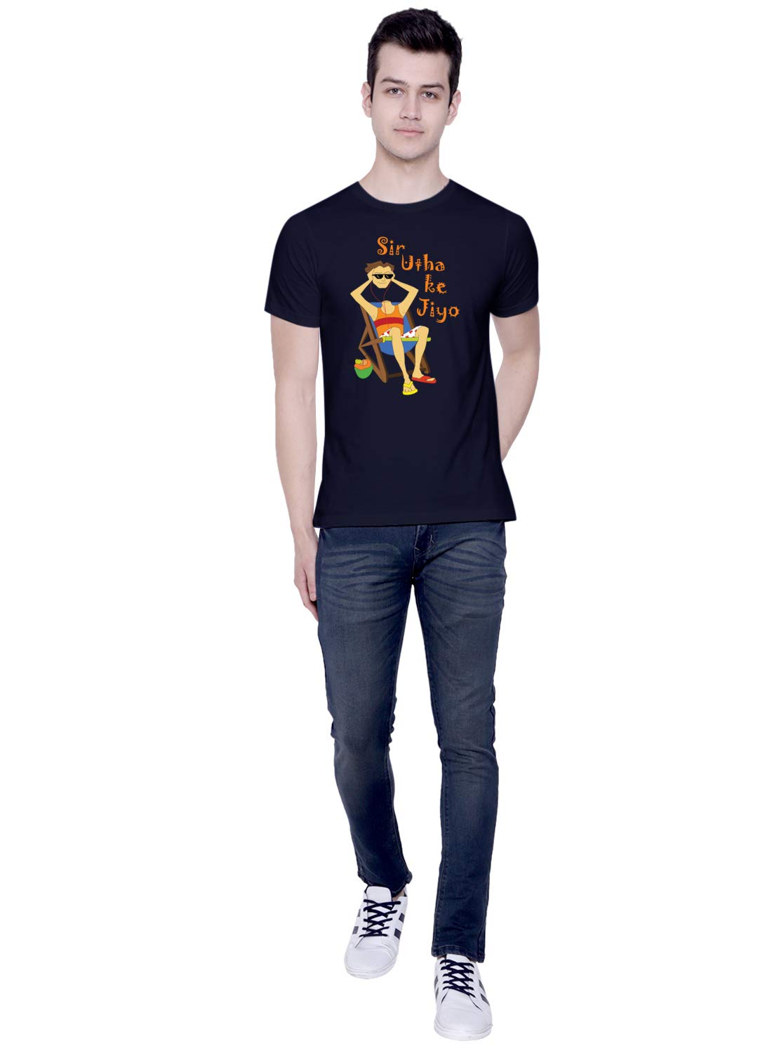 CreativiT Graphic Printed T-Shirt for Unisex Chilled Out in Goa - Sir Utha Ke Jiyo Tshirt Tshirt | Casual Half Sleeve Round Neck T-Shirt | 100% Cotton | D00891-1