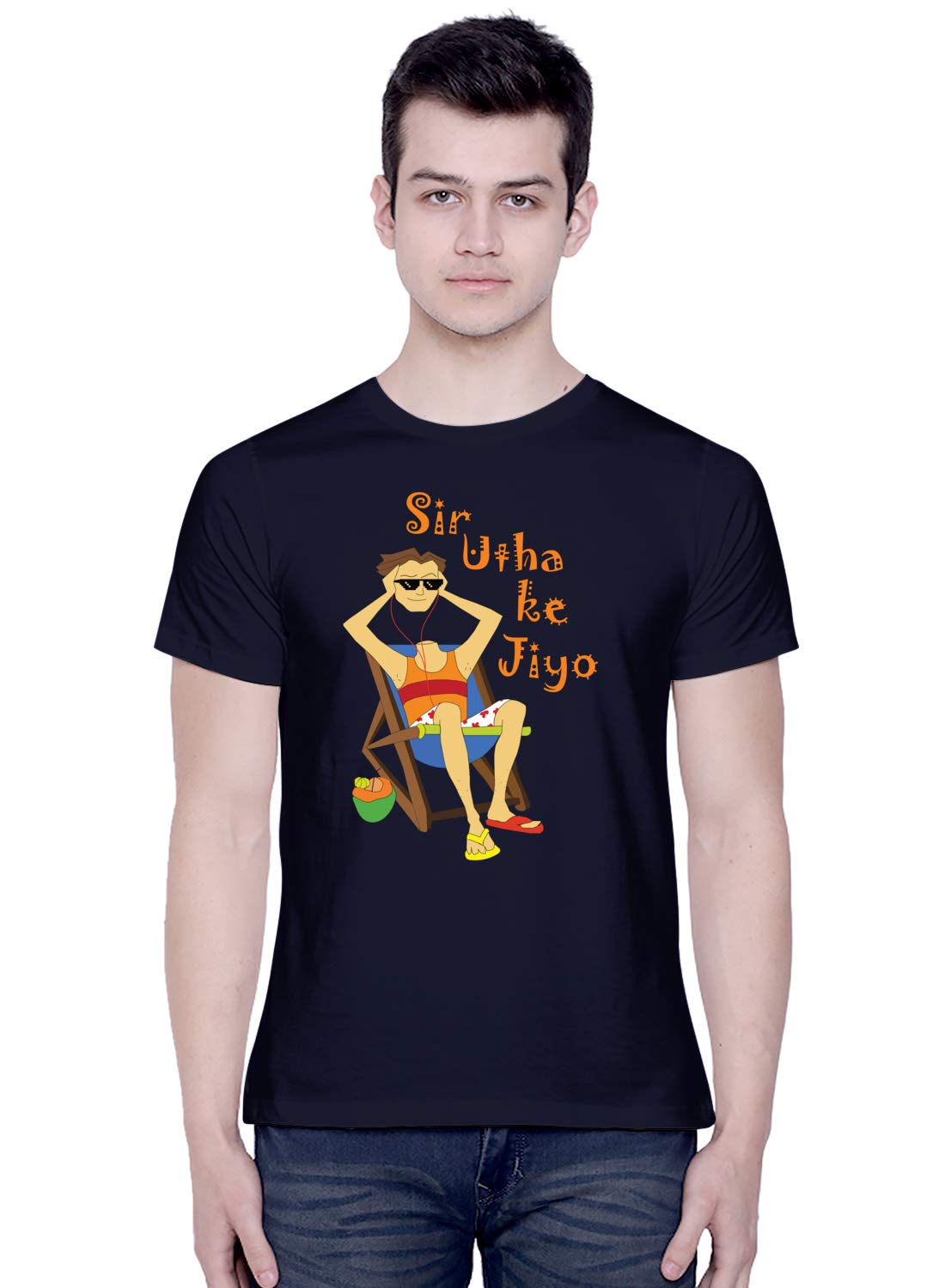CreativiT Graphic Printed T-Shirt for Unisex Chilled Out in Goa - Sir Utha Ke Jiyo Tshirt Tshirt | Casual Half Sleeve Round Neck T-Shirt | 100% Cotton | D00891-1