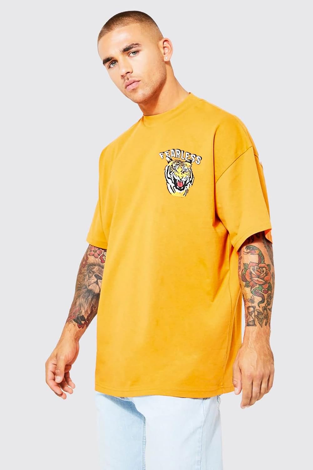 LEOTUDE Men's Oversized Cottonblend Round Neck Half Sleeve Back Printed Drop Shoulder Tshirt(Color : Navy)