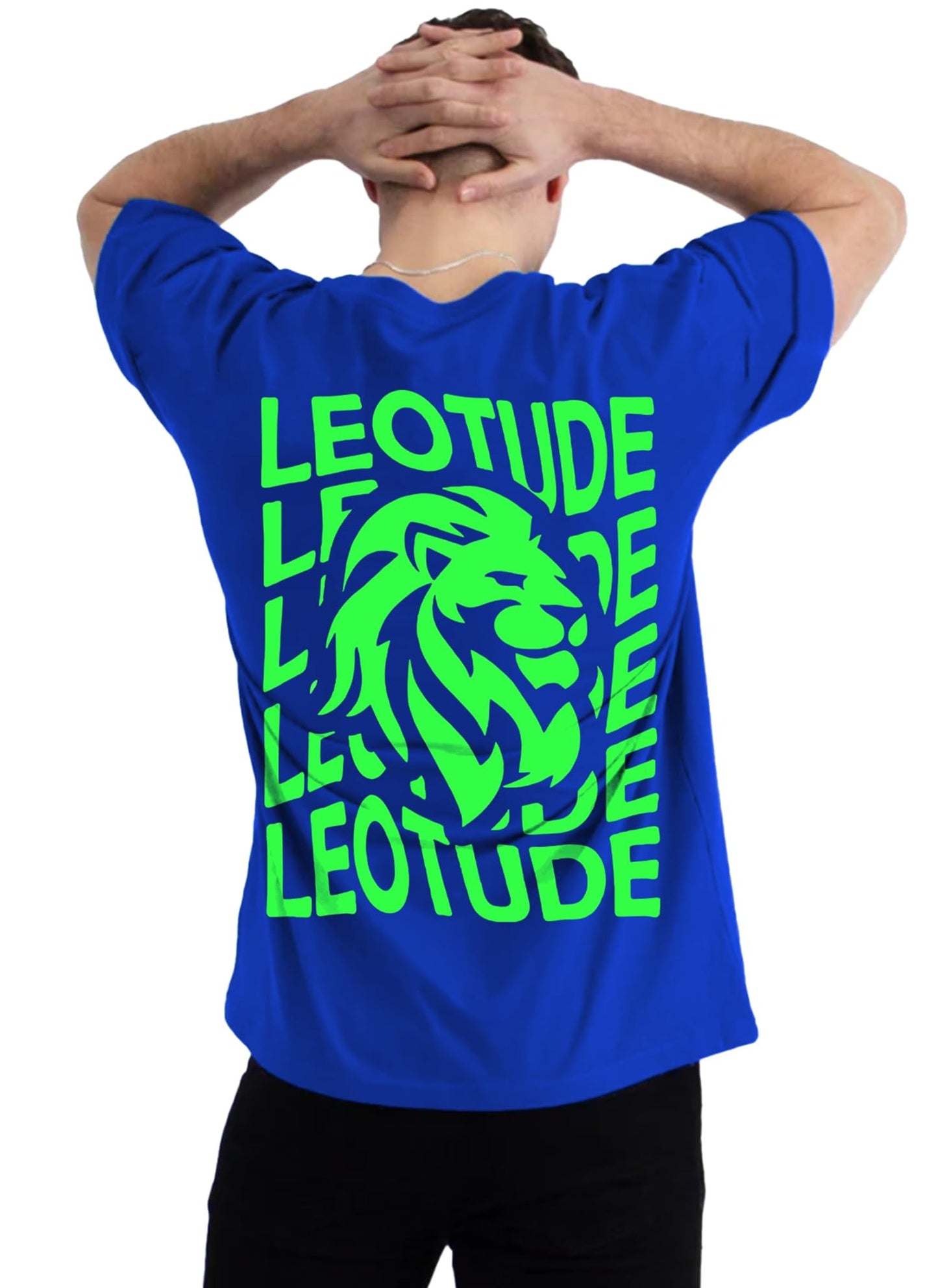 LEOTUDE Oversized Cottonblend Half Sleeve Back Printed Drop Shoulder Men T-Shirt (Color Black)