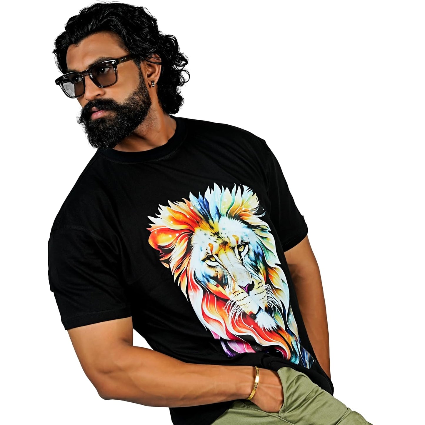 ZILLENIALS Unisex T-Shirt, Regular Fit Half Sleeve Round Neck Pure Cotton Tshirt Glory of Lion Graphic Printed